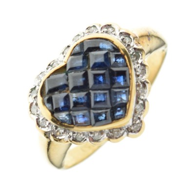 Lot 24 - Sapphire and diamond heart shaped cluster ring