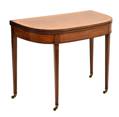 Lot 579 - 19th century inlaid mahogany fold-over tea table