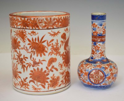 Lot 450 - Japanese Kutani porcelain brush pot and Imari vase