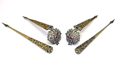 Lot 358 - Two pairs of Indian or Ceylonese turban pins