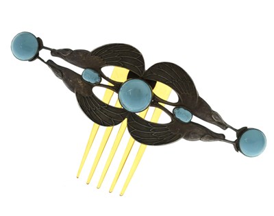 Lot 104 - Attributed to Piel Frères - Turquoise and pewter hair ornament