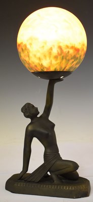 Lot 348 - Art Deco-style gilt metal figural table lamp
