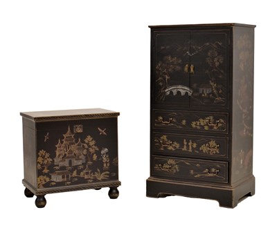 Lot 457 - Mid 20th century chinoiserie black lacquer cabinet