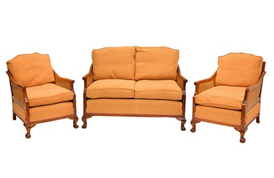 Lot 558 - Double-caned three-piece bergère conservatory suite