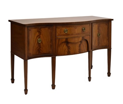Lot 594 - 20th century reproduction serpentine-front inlaid mahogany sideboard
