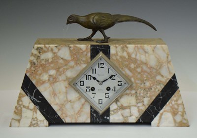 Lot 532 - French Art Deco marble mantel clock, retailed by Trochu, Rennes