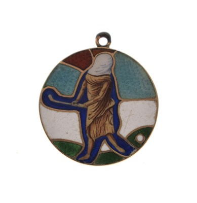Lot 57 - Golf Interest - Unusual 9ct and enamel golfing medallion, Rd No 563724