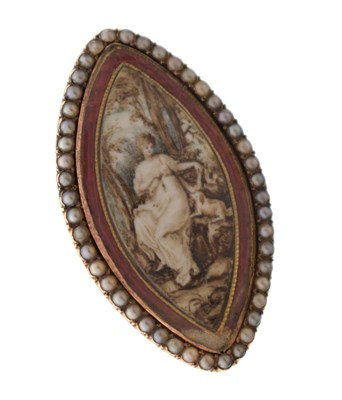 Lot 54 - George III hand-painted, enamelled seed pearl rose metal brooch