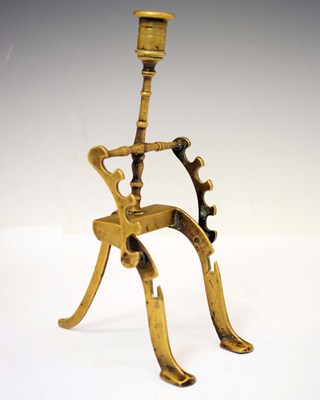 Lot 347 - 19th century brass folding pen stand with candlestick