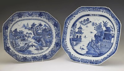 Lot 340 - Two Chinese export blue and white porcelain meat plates