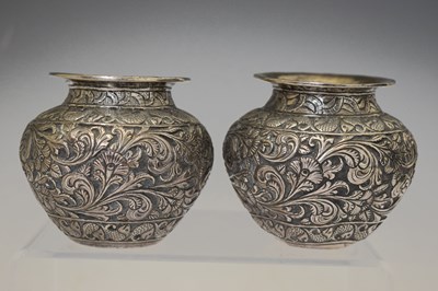 Lot 235 - Pair of late 19th century white metal vases