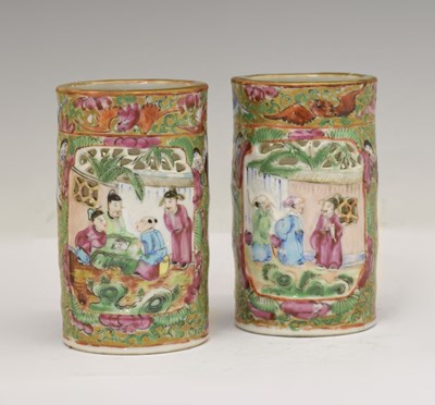 Lot 343 - Pair of 19th century Chinese Canton Famille Rose porcelain vases