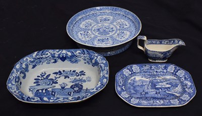 Lot 415 - Four items of 19th century blue transfer printed pottery