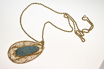 Lot 62 - Iranian turquoise filligree yellow metal pendant necklace