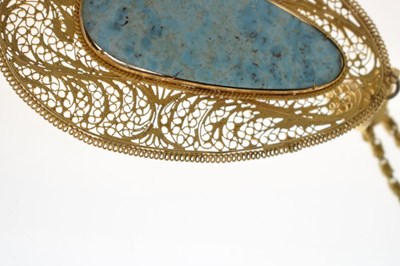 Lot 62 - Iranian turquoise filligree yellow metal pendant necklace