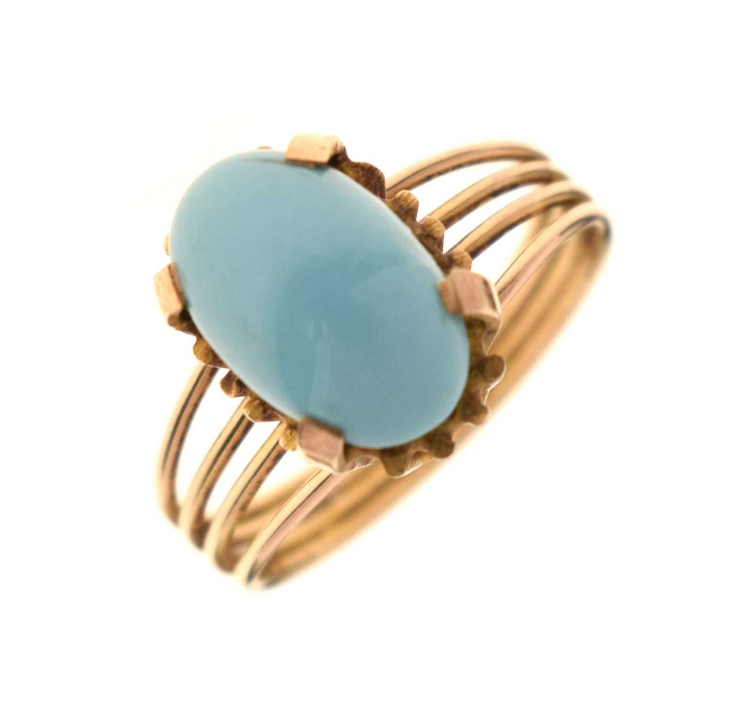 Lot 25 - Iranian turquoise unmarked yellow metal dress ring