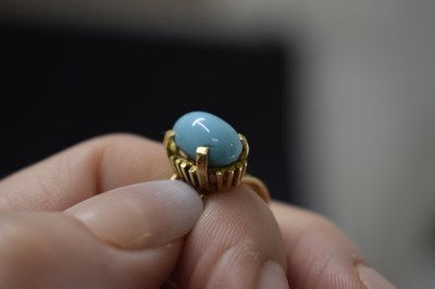 Lot 25 - Iranian turquoise unmarked yellow metal dress ring