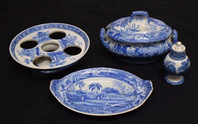 Lot 416 - Three items of early 19th century blue transfer printed pottery