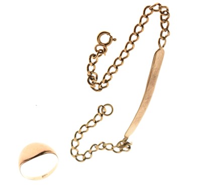 Lot 149 - 9ct gold ID bracelet with a 9ct rose gold signet ring