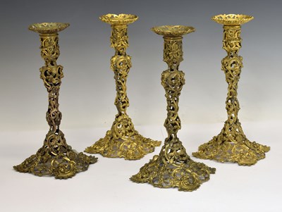 Lot 262 - Set of four Rococo Revival cast gilt metal candlesticks