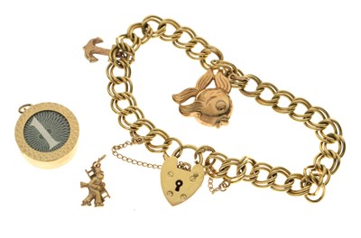 Lot 115 - 9ct gold double curb link charm bracelet