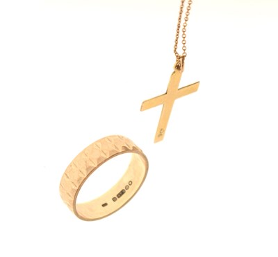 Lot 148 - 9ct gold wedding ring and a 9ct gold cross pendant