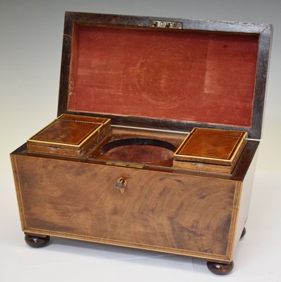 Lot 334 - 19th century mahogany and string inlay sarcophagus tea caddy