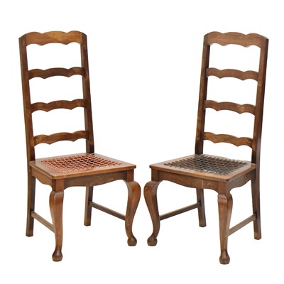 Lot 569 - Pair of early 20th century hardwood ladderback dining chairs