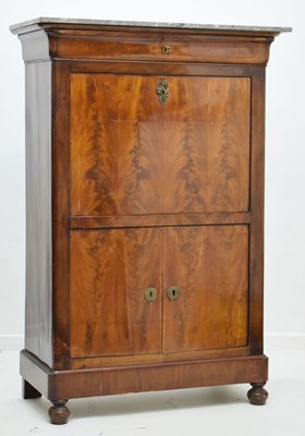 Lot 584 - Mid 19th century French marble topped mahogany and rosewood secretaire a abattant
