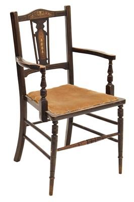 Lot 574 - Edwardian mahogany inlaid open armchair