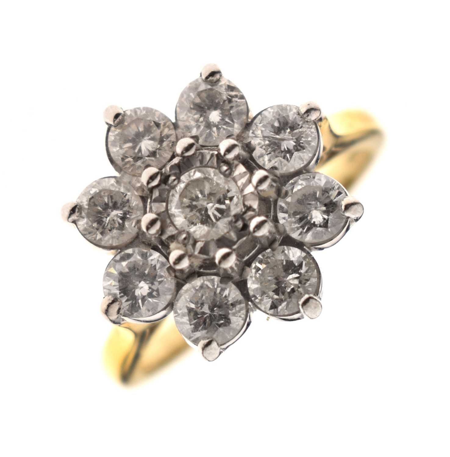 Lot 8 - Diamond 18ct yellow and white gold flower head cluster ring