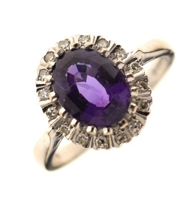 Lot 17 - Amethyst and diamond 18ct white gold cluster ring