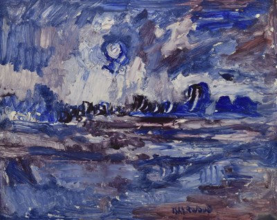 Lot 429 - James Lawrence Isherwood F.R.S.A., F.I.A.L. (1917-1989) - Oil on board - 'Moon over Buckinghamshire'
