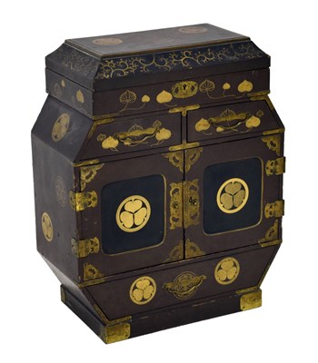 Lot 356 - Japanese Meiji period brown and black laquer table cabinet