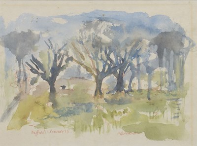 Lot 714 - James Lawrence Isherwood F.R.S.A., F.I.A.L. (1917-1989) - Watercolour - 'Daffodils, Knowsley'