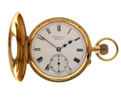Lot 144 - Edwardian 18ct gold cased half hunter pocket watch, J.W. Benson
