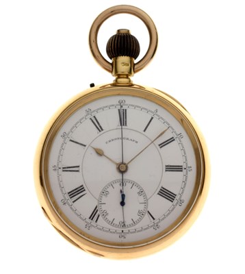 Lot 143 - Late Victorian 18ct gold chronograph pocket watch, John Cashmore, Finsbury