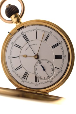 Lot 143 - Late Victorian 18ct gold chronograph pocket watch, John Cashmore, Finsbury