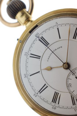 Lot 143 - Late Victorian 18ct gold chronograph pocket watch, John Cashmore, Finsbury