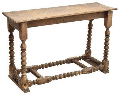 Lot 577 - Oak side table with bobbin legs, and plank top