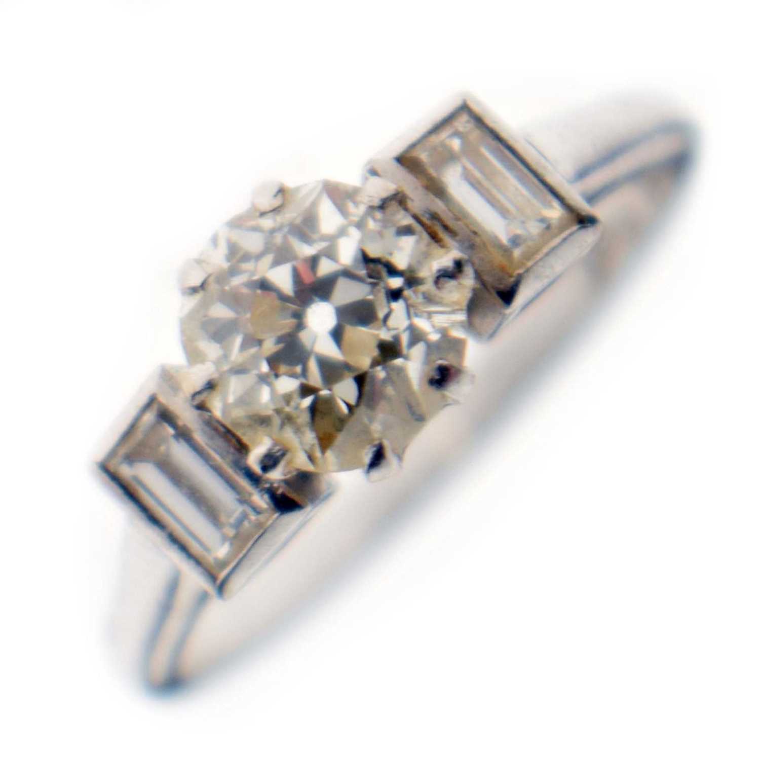 Lot 2 - Diamond three stone white metal ring