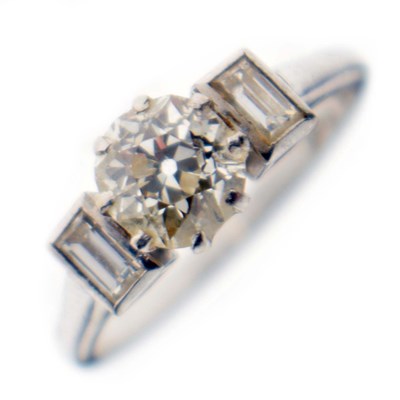 Lot 2 - Diamond three stone white metal ring