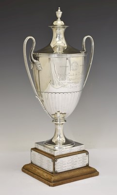 Lot 173 - George V silver twin handled trophy cup and cover