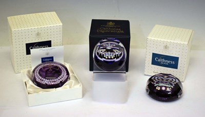 Lot 404 - Three limited edition Caithness Royal commemorative paperweights