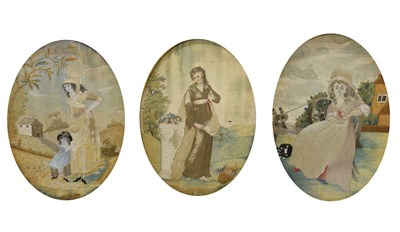 Lot 438 - Three assorted Regency oval silkworks