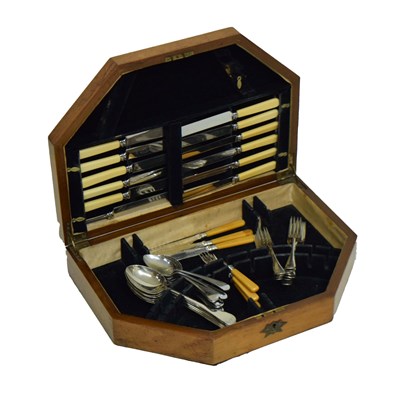 Lot 362 - Art Deco walnut canteen of cutlery