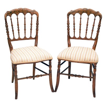 Lot 556 - Pair of 19th century beech or fruitwood Chiavari chairs