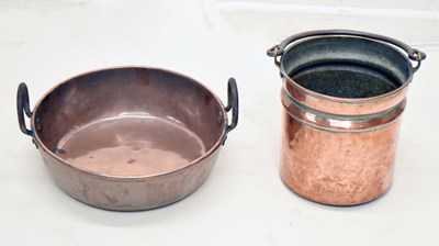 Lot 345 - Victorian copper preserving pan and cylindrical pan with swing handle