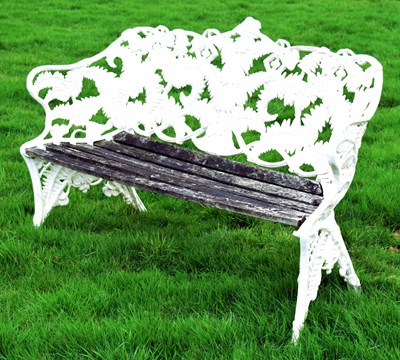 Lot 536 - Coalbrookdale style white painted cast aluminium Fern pattern garden seat