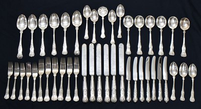 Lot 360 - Collection of Kings pattern silver plated flatware, together with silver handled knives